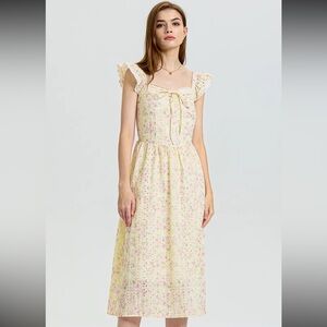 883. Whimsical embroidered lace floral sun dress cream